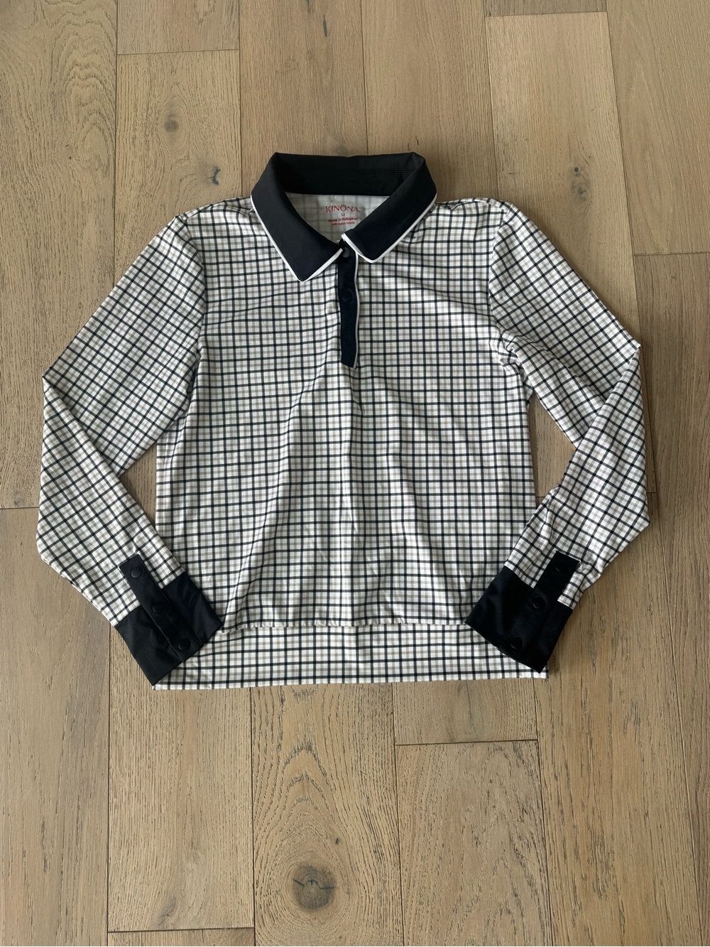 Kinona Black and White Plaid Long-Sleeve Polo